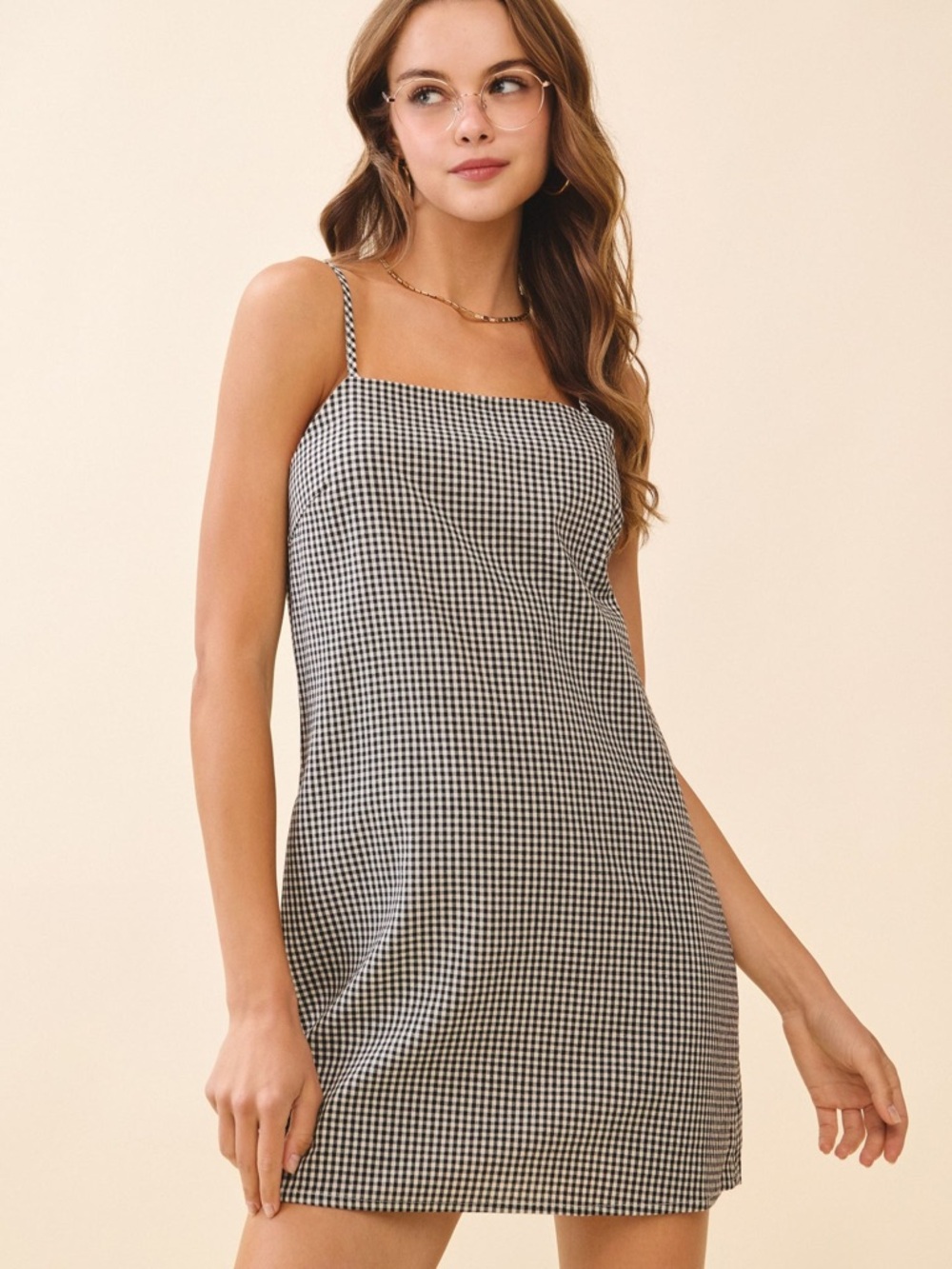 Tobi Black and White Gingham Mini Dress